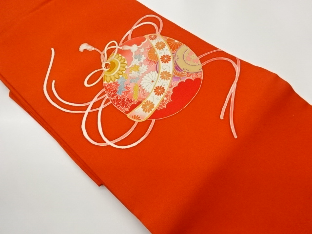 塩瀬毬に菊・紅葉・組紐模様名古屋帯